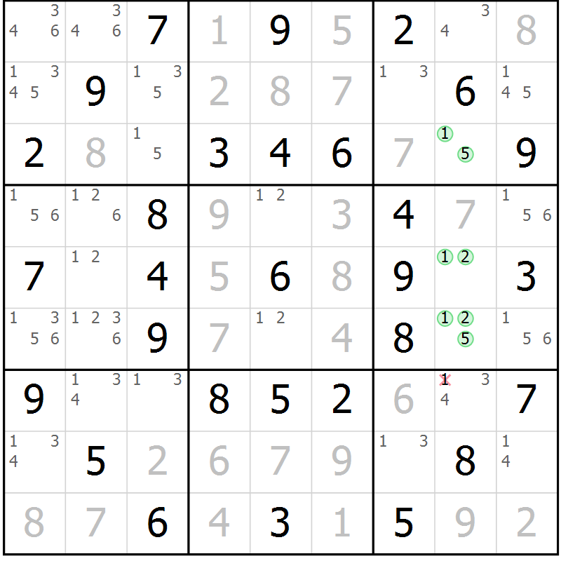 Position des candidats pour la solution de la Gr 26 page 29 du magazine de sudoku Virtuose n° 113