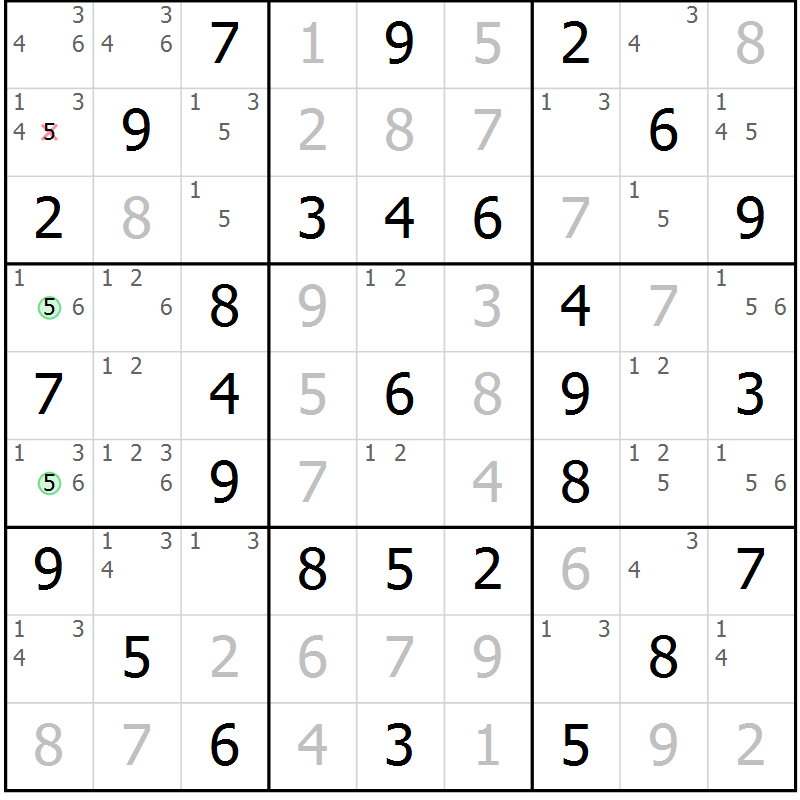 Position des candidats pour la solution de la Gr 26 page 29 du magazine de sudoku Virtuose n° 113