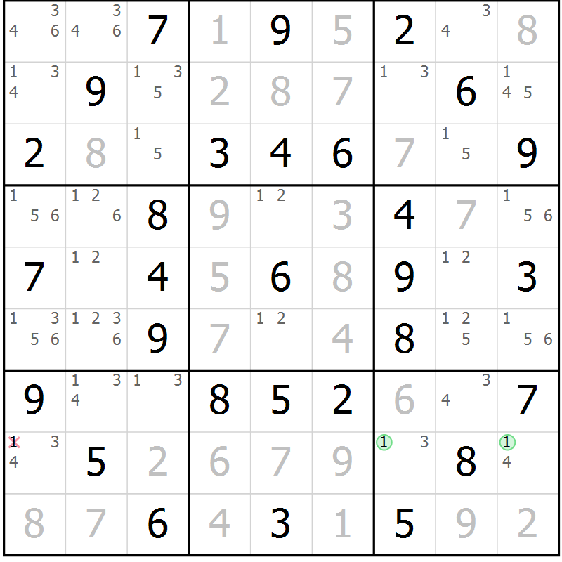 Position des candidats pour la solution de la Gr 26 page 29 du magazine de sudoku Virtuose n° 113