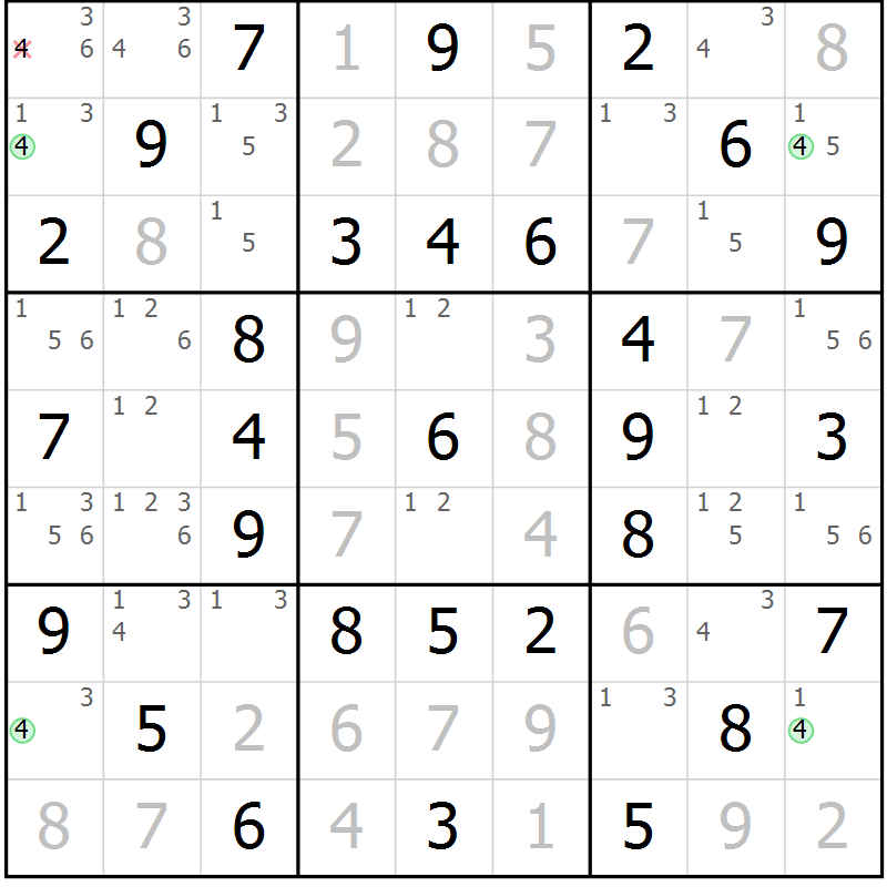 Position des candidats pour la solution de la Gr 26 page 29 du magazine de sudoku Virtuose n° 113