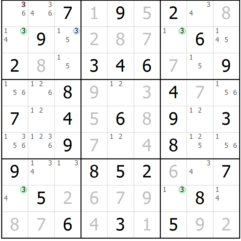 Position des candidats pour la solution de la Gr 26 page 29 du magazine de sudoku Virtuose n° 113