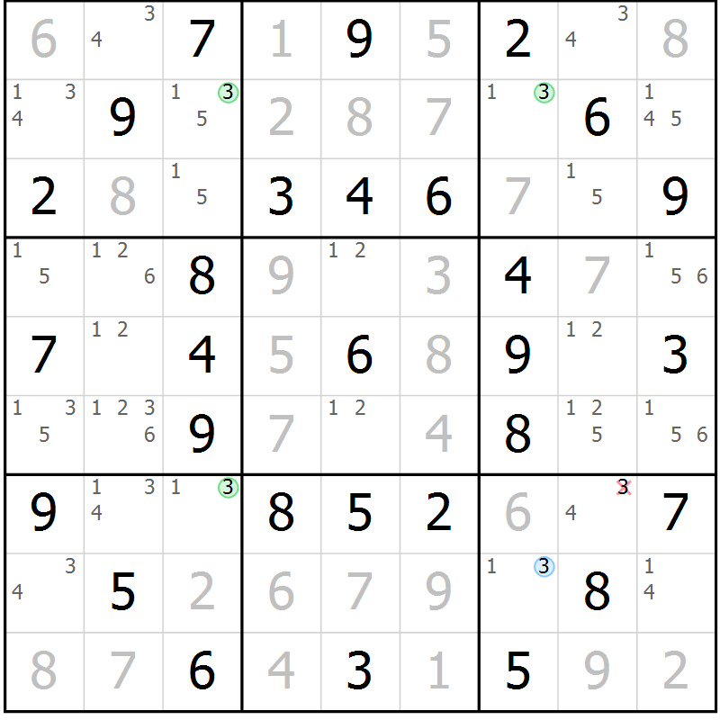 Position des candidats pour la solution de la Gr 26 page 29 du magazine de sudoku Virtuose n° 113