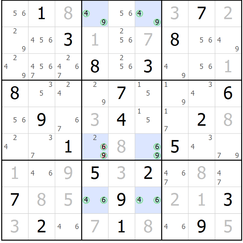 Position des candidats pour la solution de la Gr 27 page 30 du magazine de sudoku Virtuose n° 113