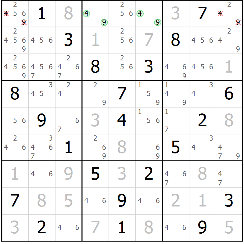 Position des candidats pour la solution de la Gr 27 page 30 du magazine de sudoku Virtuose n° 113