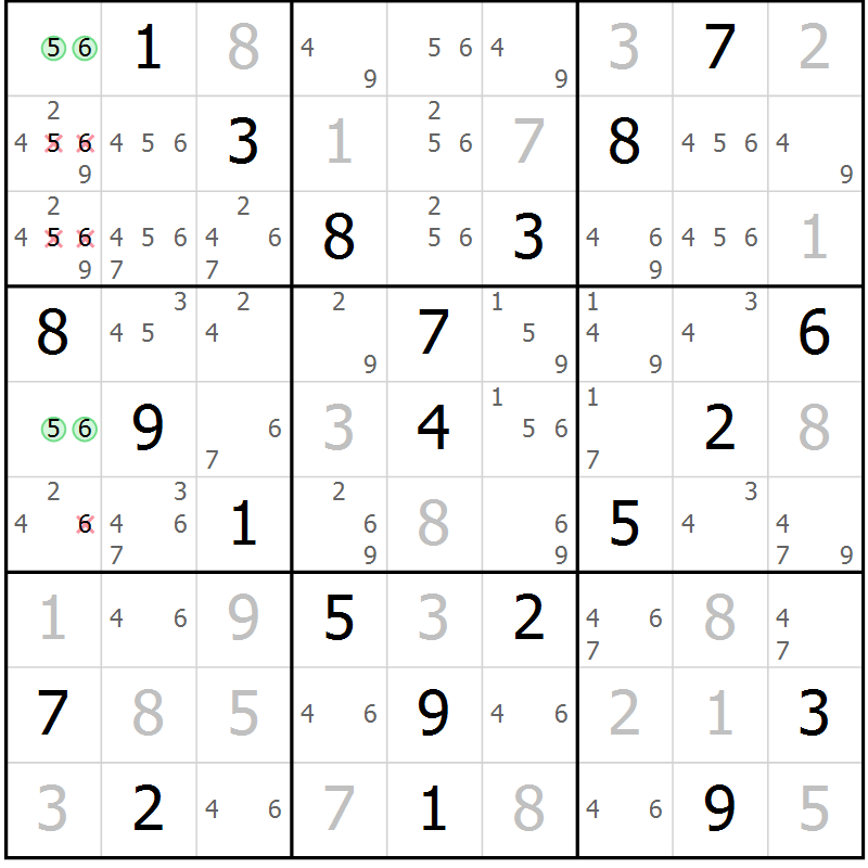 Position des candidats pour la solution de la Gr 27 page 30 du magazine de sudoku Virtuose n° 113