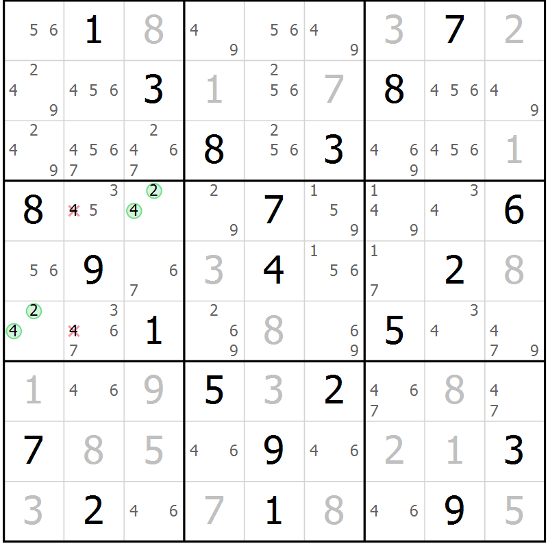 Position des candidats pour la solution de la Gr 27 page 30 du magazine de sudoku Virtuose n° 113