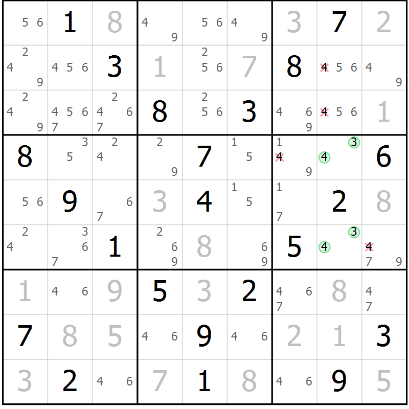Position des candidats pour la solution de la Gr 27 page 30 du magazine de sudoku Virtuose n° 113
