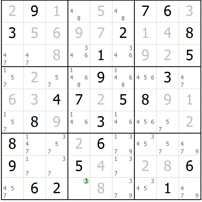 Position des candidats pour la solution de la Gr 28 page 31 du magazine de sudoku Virtuose n° 113