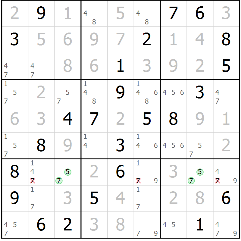 Position des candidats pour la solution de la Gr 28 page 31 du magazine de sudoku Virtuose n° 113