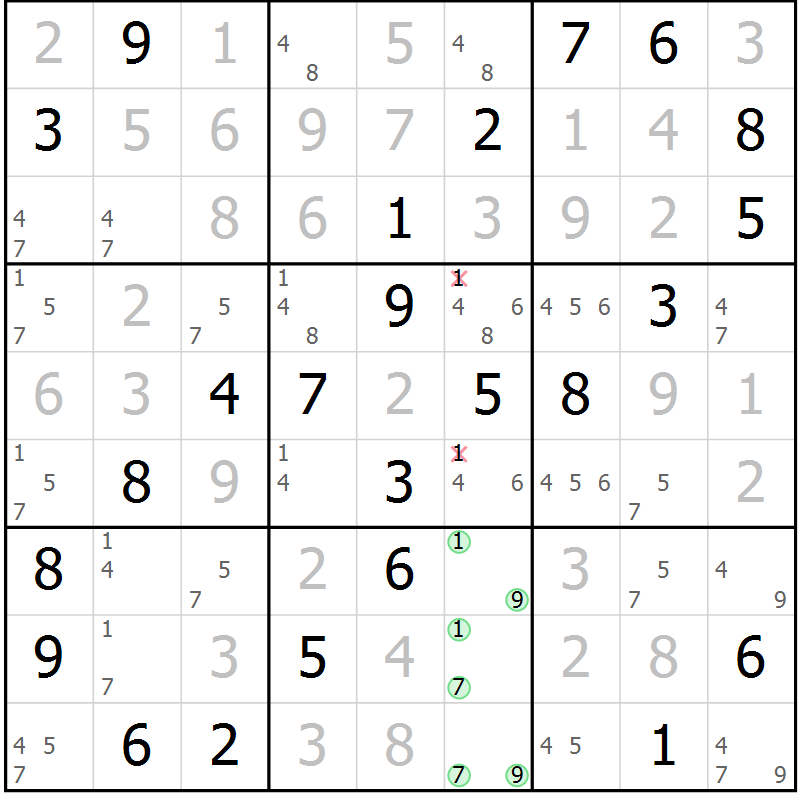 Position des candidats pour la solution de la Gr 28 page 31 du magazine de sudoku Virtuose n° 113