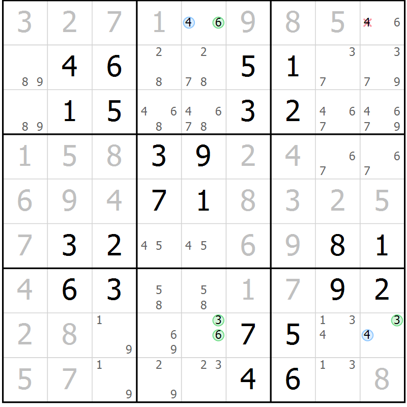 Position des candidats pour la solution de la Gr 29 page 32 du magazine de sudoku Virtuose n° 113