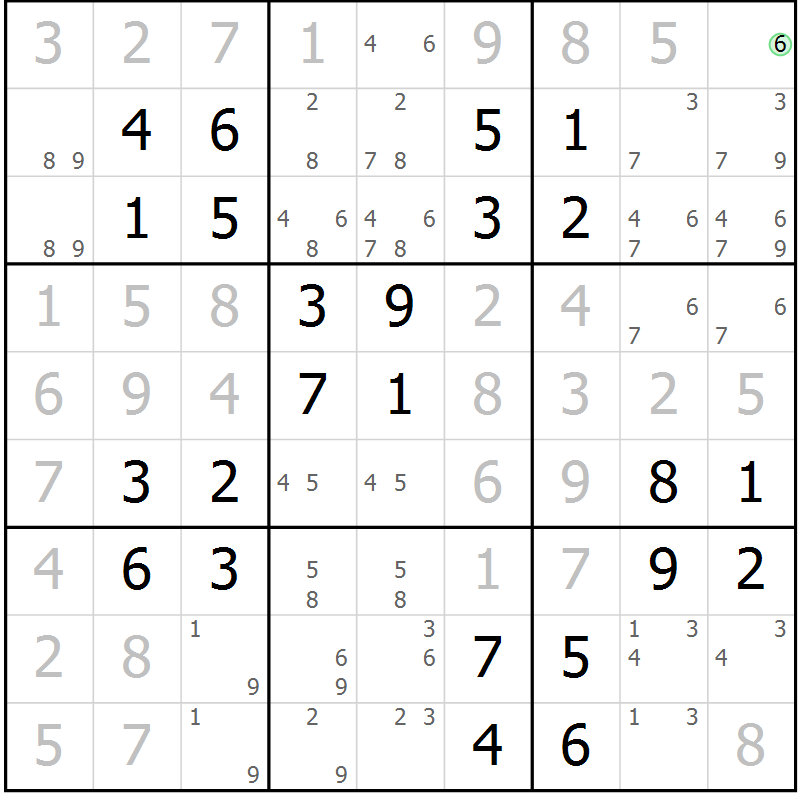 Position des candidats pour la solution de la Gr 29 page 32 du magazine de sudoku Virtuose n° 113