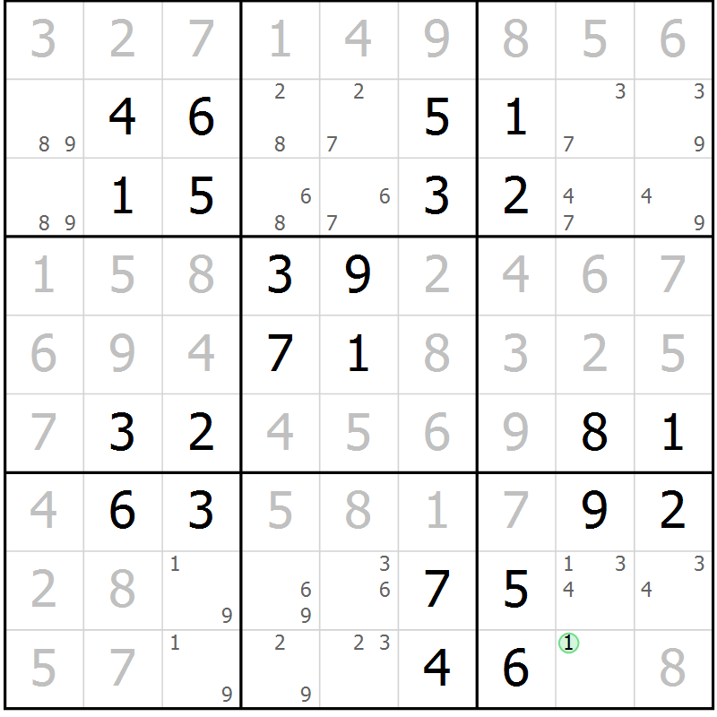 Position des candidats pour la solution de la Gr 29 page 32 du magazine de sudoku Virtuose n° 113