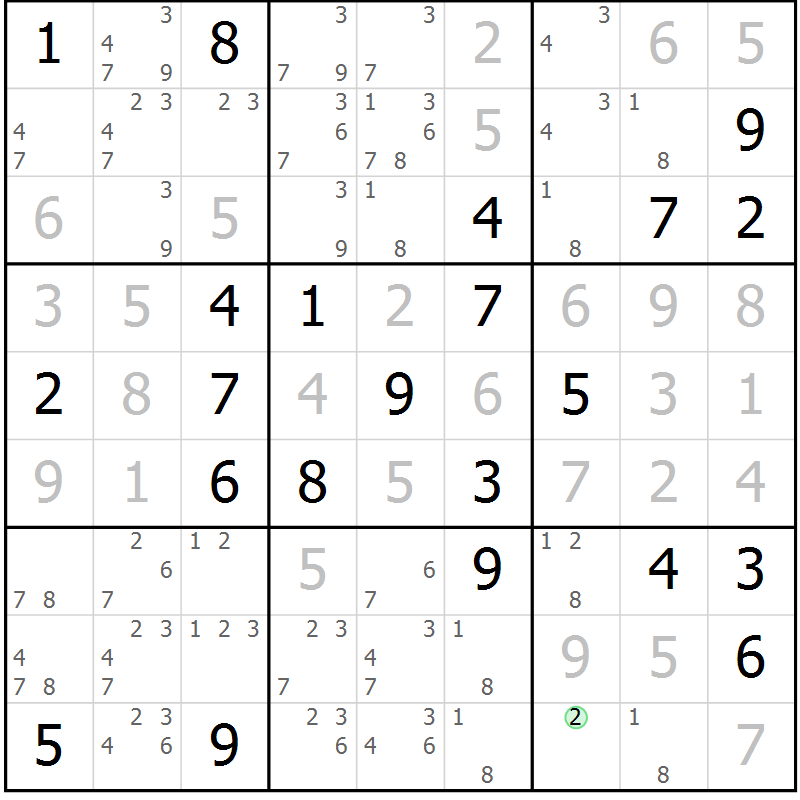 Position des candidats pour la solution de la Gr 3 page 6 du magazine de sudoku Virtuose n° 113