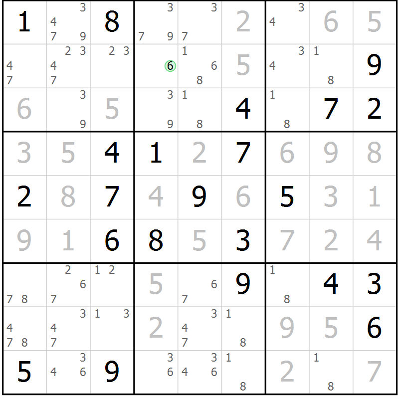 Position des candidats pour la solution de la Gr 3 page 6 du magazine de sudoku Virtuose n° 113