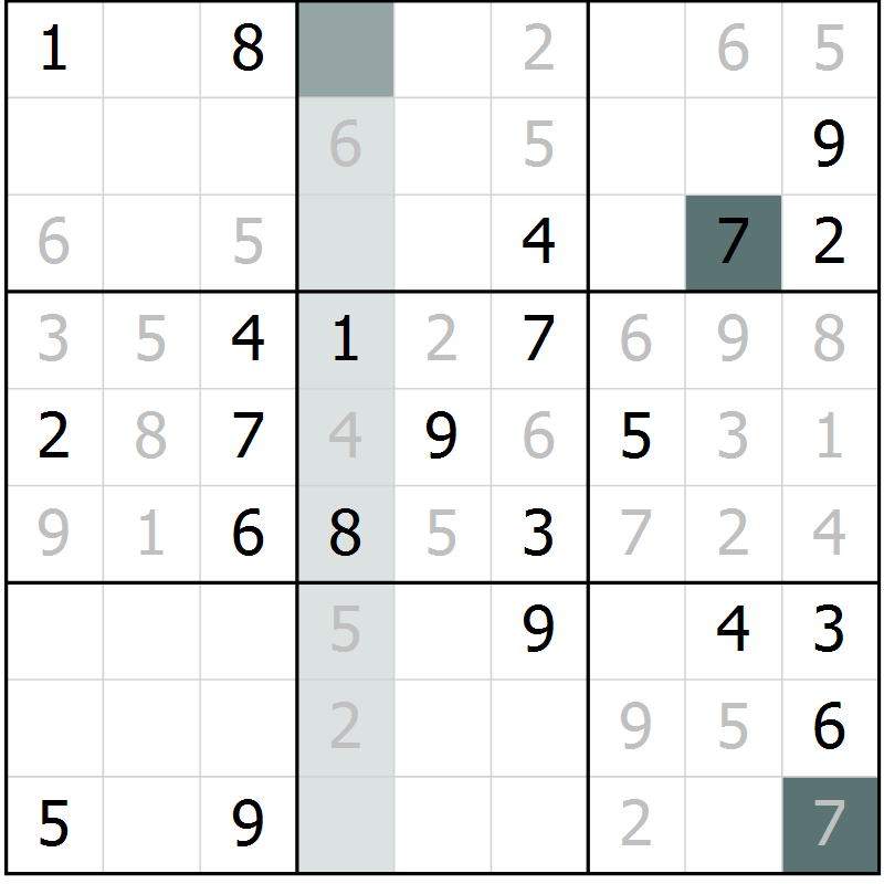 Position des candidats pour la solution de la Gr 3 page 6 du magazine de sudoku Virtuose n° 113