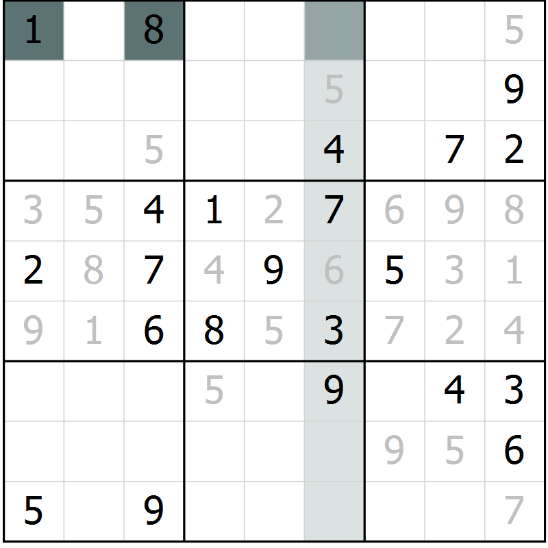 Position des candidats pour la solution de la Gr 3 page 6 du magazine de sudoku Virtuose n° 113