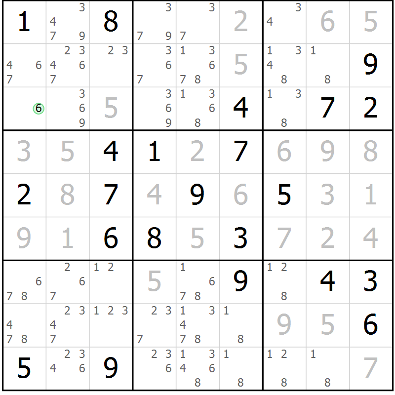 Position des candidats pour la solution de la Gr 3 page 6 du magazine de sudoku Virtuose n° 113