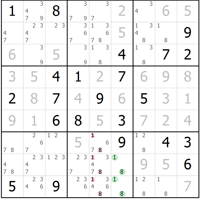 Position des candidats pour la solution de la Gr 3 page 6 du magazine de sudoku Virtuose n° 113