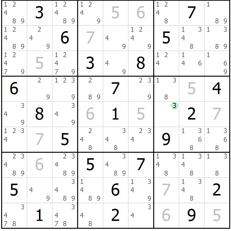 Position des candidats pour la solution de la Gr 30 page 33 du magazine de sudoku Virtuose n° 113