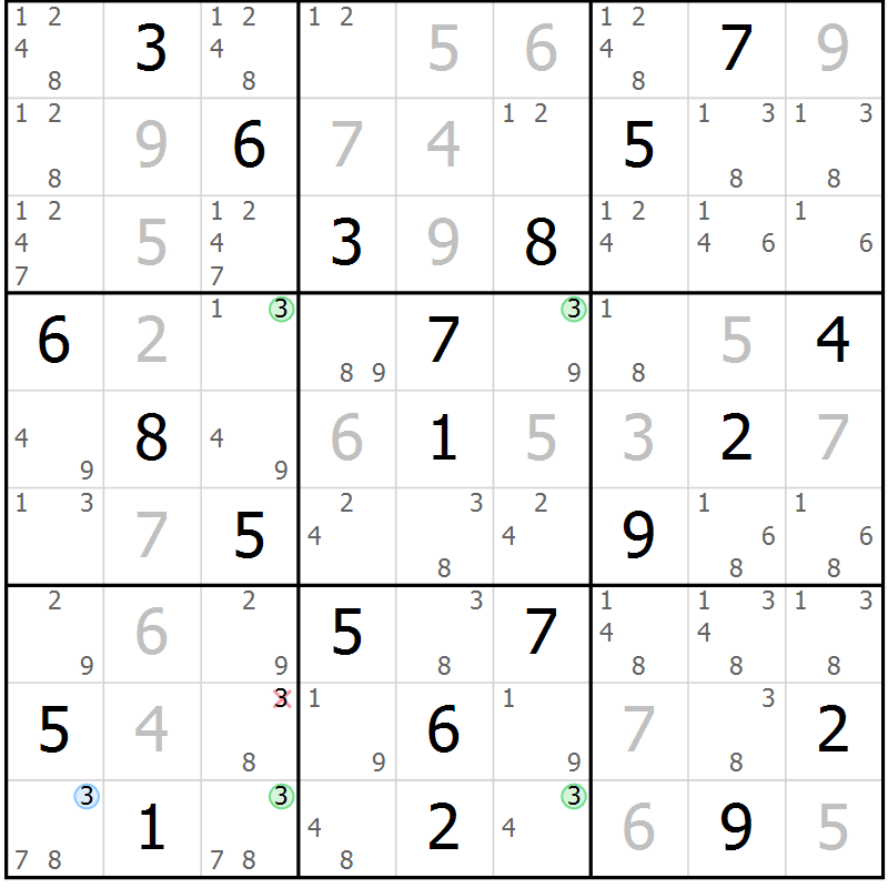 Position des candidats pour la solution de la Gr 30 page 33 du magazine de sudoku Virtuose n° 113