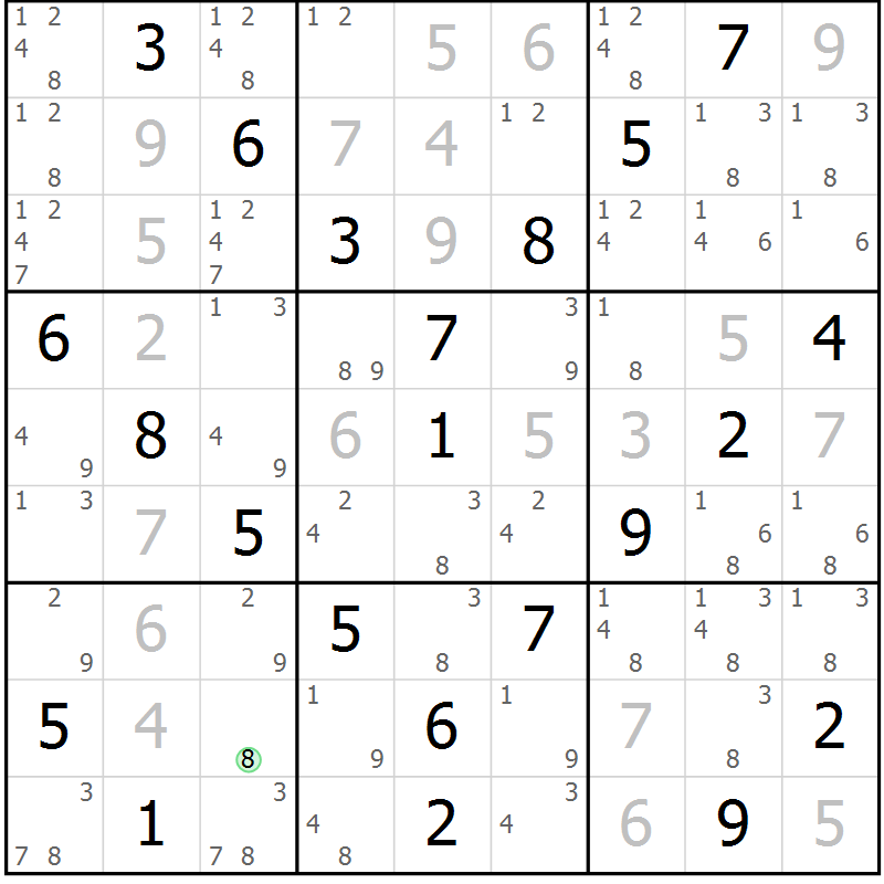 Position des candidats pour la solution de la Gr 30 page 33 du magazine de sudoku Virtuose n° 113