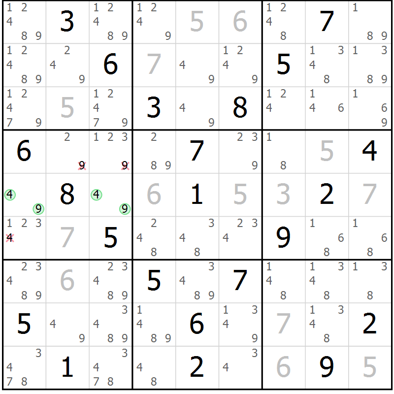 Position des candidats pour la solution de la Gr 30 page 33 du magazine de sudoku Virtuose n° 113