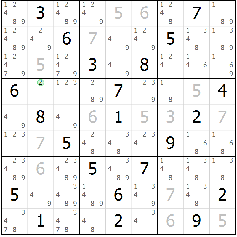 Position des candidats pour la solution de la Gr 30 page 33 du magazine de sudoku Virtuose n° 113