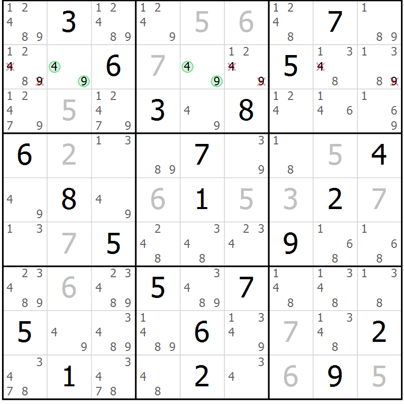 Position des candidats pour la solution de la Gr 30 page 33 du magazine de sudoku Virtuose n° 113
