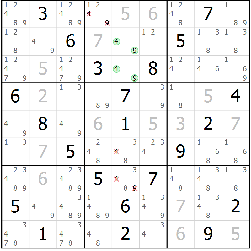 Position des candidats pour la solution de la Gr 30 page 33 du magazine de sudoku Virtuose n° 113