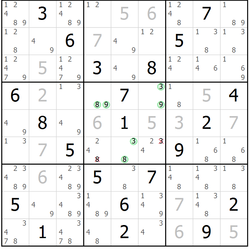 Position des candidats pour la solution de la Gr 30 page 33 du magazine de sudoku Virtuose n° 113