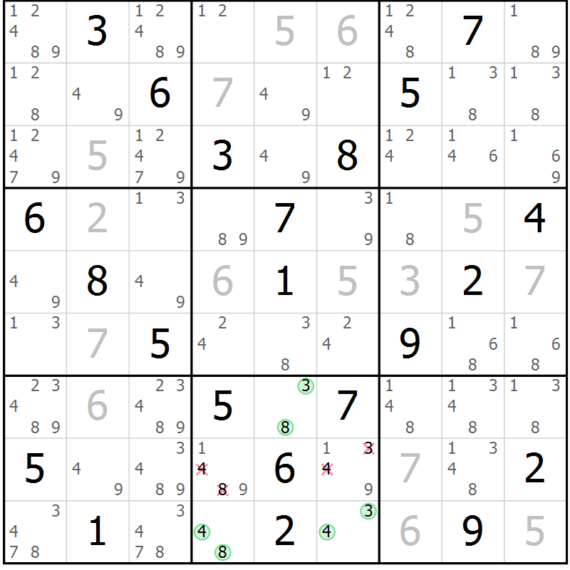 Position des candidats pour la solution de la Gr 30 page 33 du magazine de sudoku Virtuose n° 113