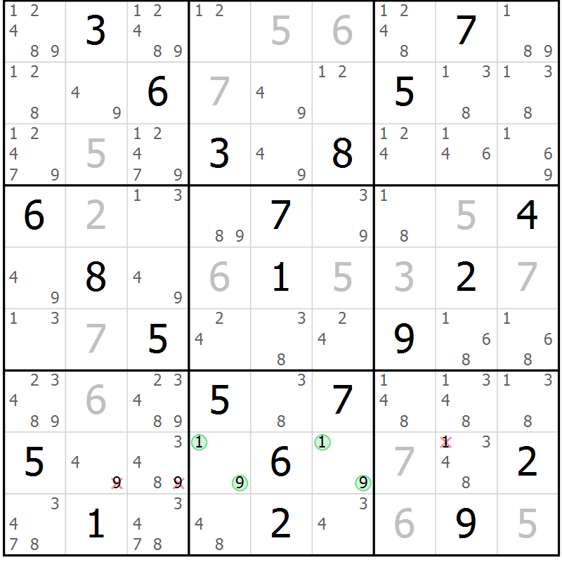 Position des candidats pour la solution de la Gr 30 page 33 du magazine de sudoku Virtuose n° 113