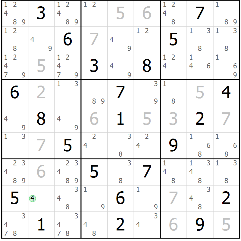 Position des candidats pour la solution de la Gr 30 page 33 du magazine de sudoku Virtuose n° 113