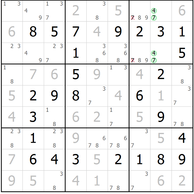 Position des candidats pour la solution de la Gr 31 page 34 du magazine de sudoku Virtuose n° 113