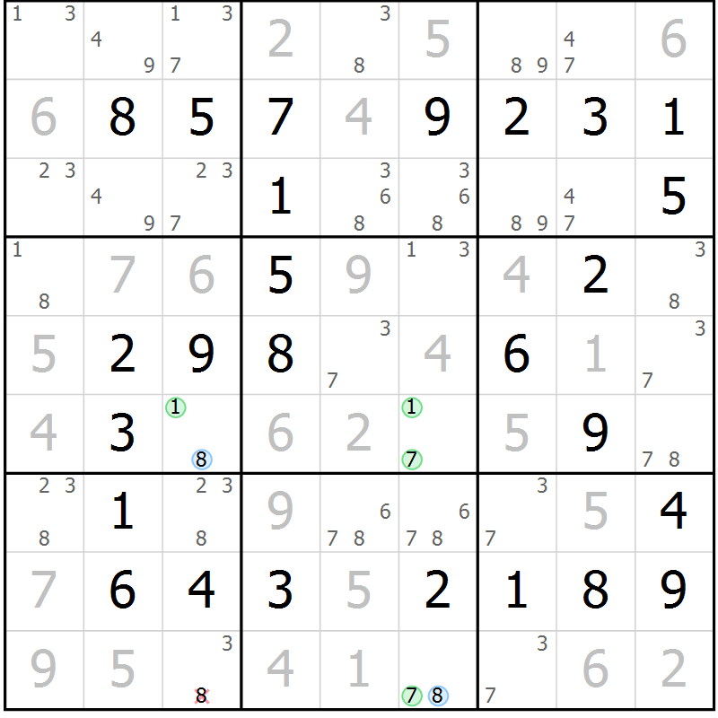 Position des candidats pour la solution de la Gr 31 page 34 du magazine de sudoku Virtuose n° 113
