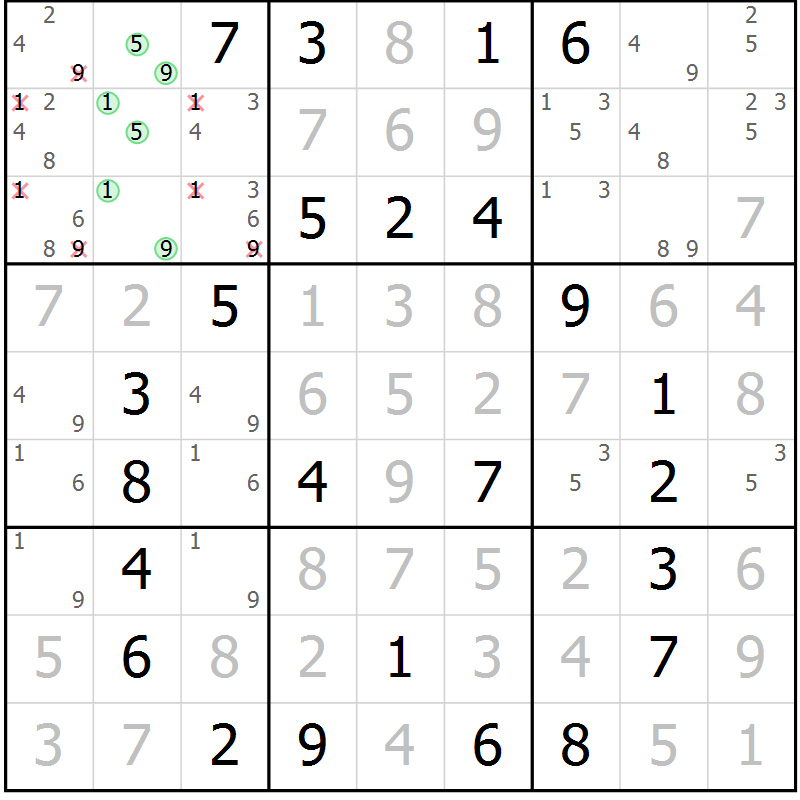 Position des candidats pour la solution de la Gr 32 page 35 du magazine de sudoku Virtuose n° 113