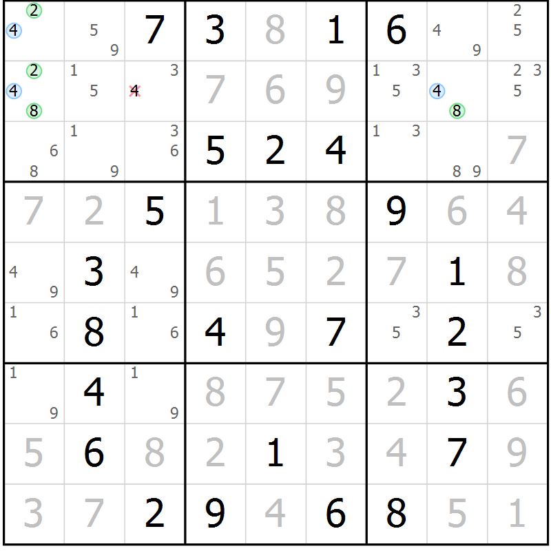 Position des candidats pour la solution de la Gr 32 page 35 du magazine de sudoku Virtuose n° 113