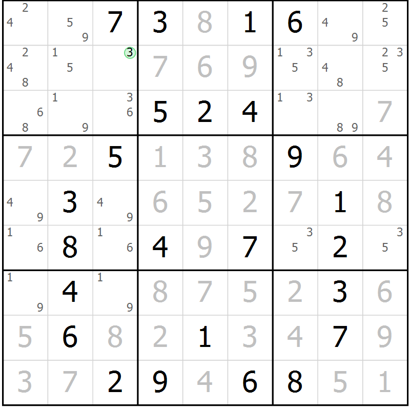 Position des candidats pour la solution de la Gr 32 page 35 du magazine de sudoku Virtuose n° 113