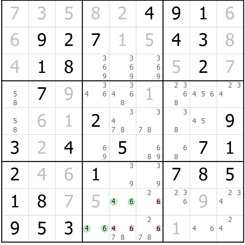 Position des candidats pour la solution de la Gr 33 page 36 du magazine de sudoku Virtuose n° 113