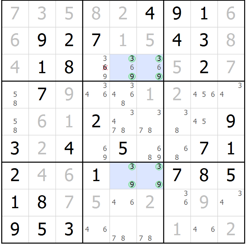 Position des candidats pour la solution de la Gr 33 page 36 du magazine de sudoku Virtuose n° 113