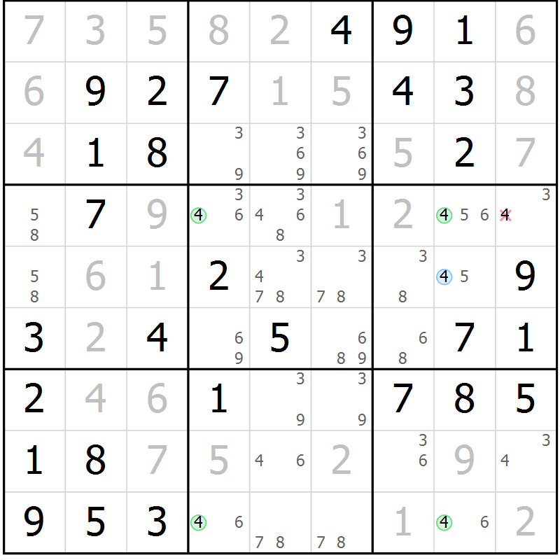Position des candidats pour la solution de la Gr 33 page 36 du magazine de sudoku Virtuose n° 113