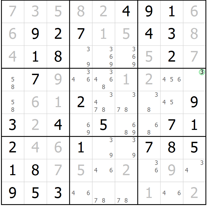 Position des candidats pour la solution de la Gr 33 page 36 du magazine de sudoku Virtuose n° 113