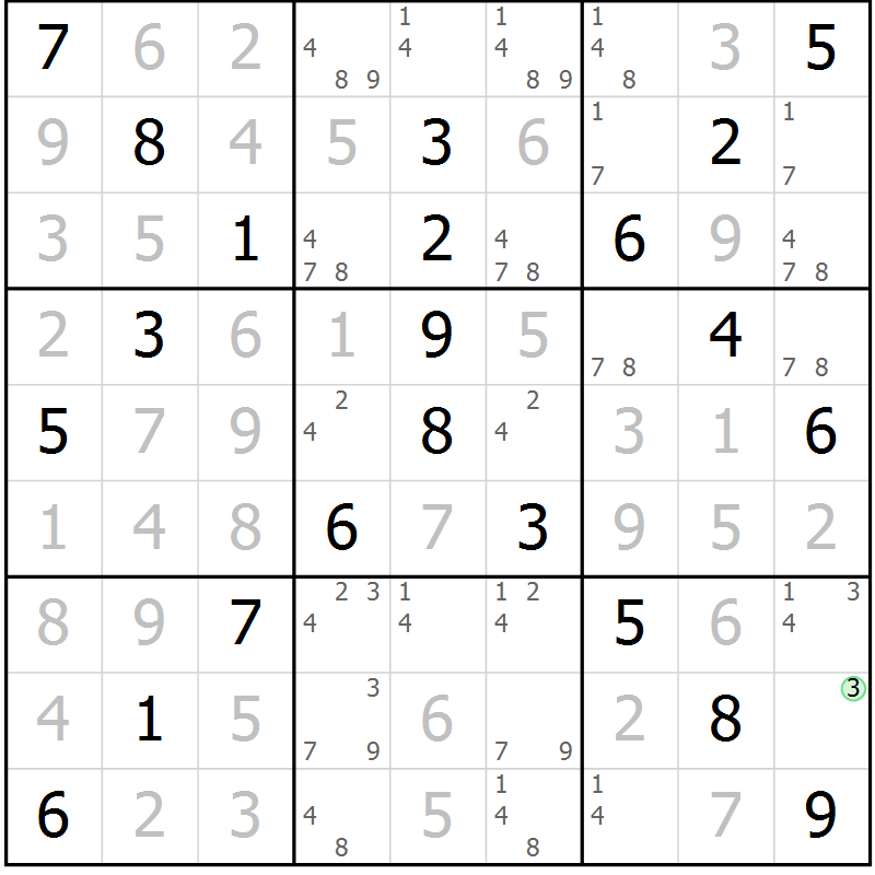 Position des candidats pour la solution de la Gr 34 page 37 du magazine de sudoku Virtuose n° 113