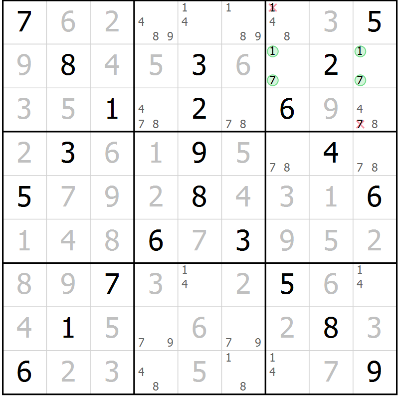 Position des candidats pour la solution de la Gr 34 page 37 du magazine de sudoku Virtuose n° 113