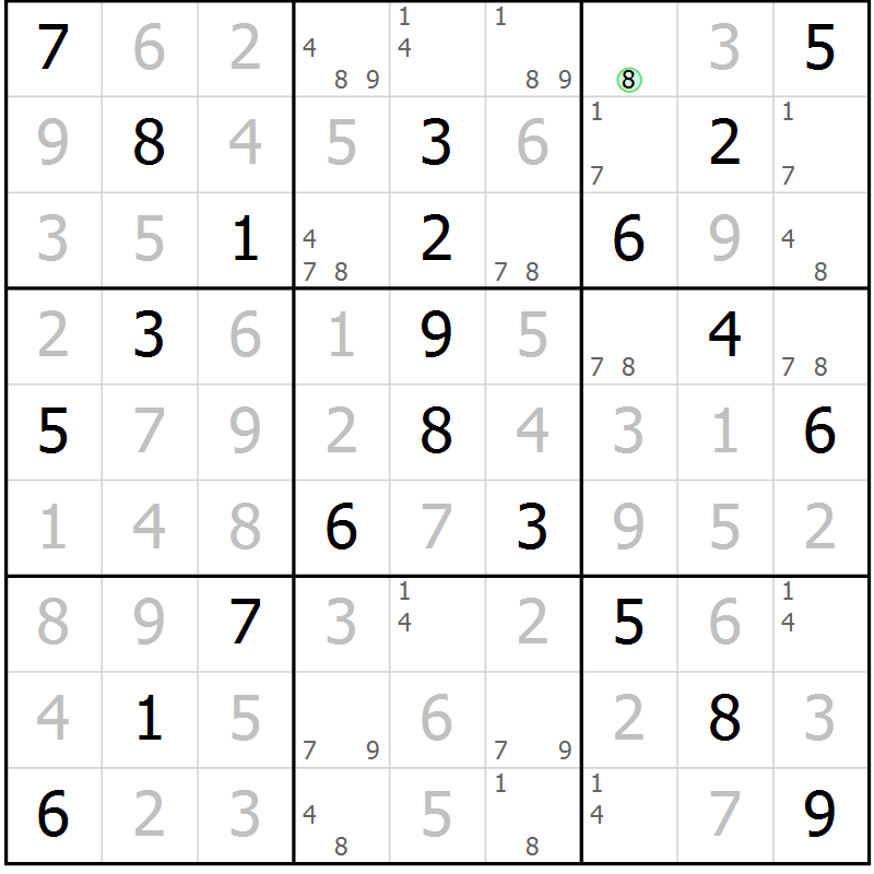 Position des candidats pour la solution de la Gr 34 page 37 du magazine de sudoku Virtuose n° 113