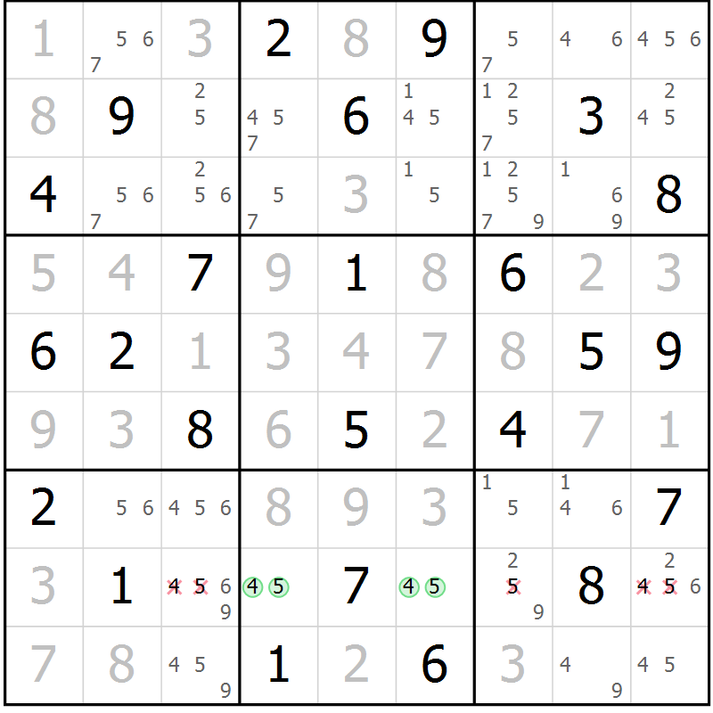 Position des candidats pour la solution de la Gr 35 page 38 du magazine de sudoku Virtuose n° 113