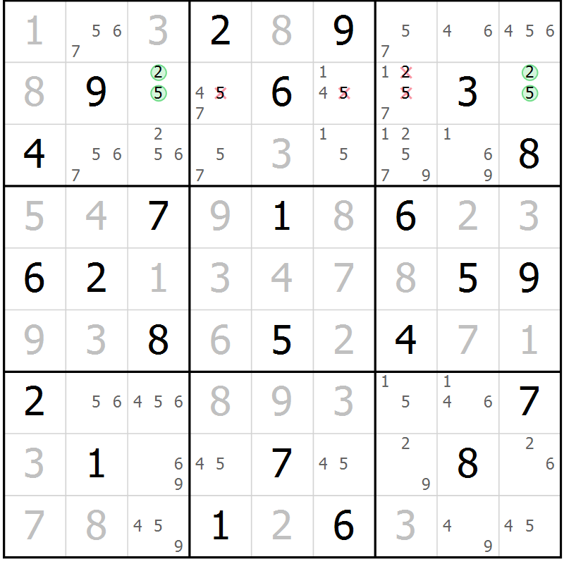 Position des candidats pour la solution de la Gr 35 page 38 du magazine de sudoku Virtuose n° 113