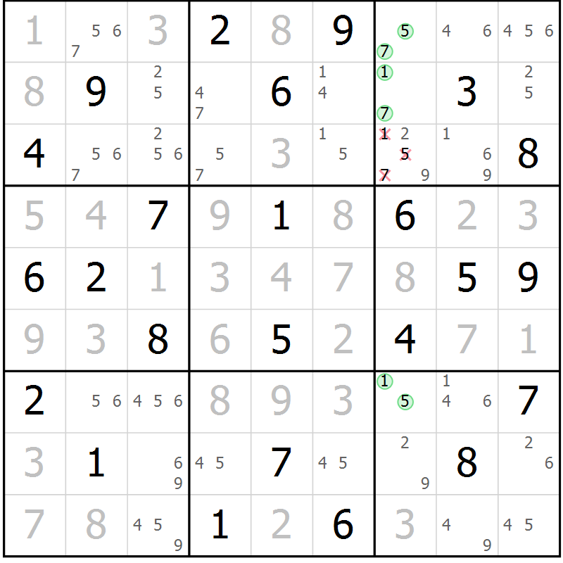 Position des candidats pour la solution de la Gr 35 page 38 du magazine de sudoku Virtuose n° 113