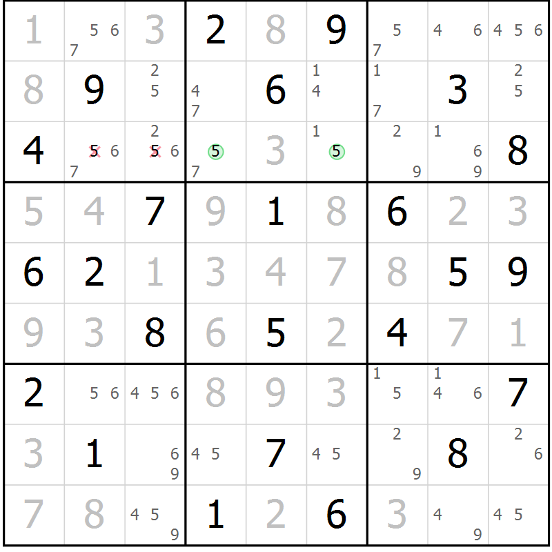 Position des candidats pour la solution de la Gr 35 page 38 du magazine de sudoku Virtuose n° 113